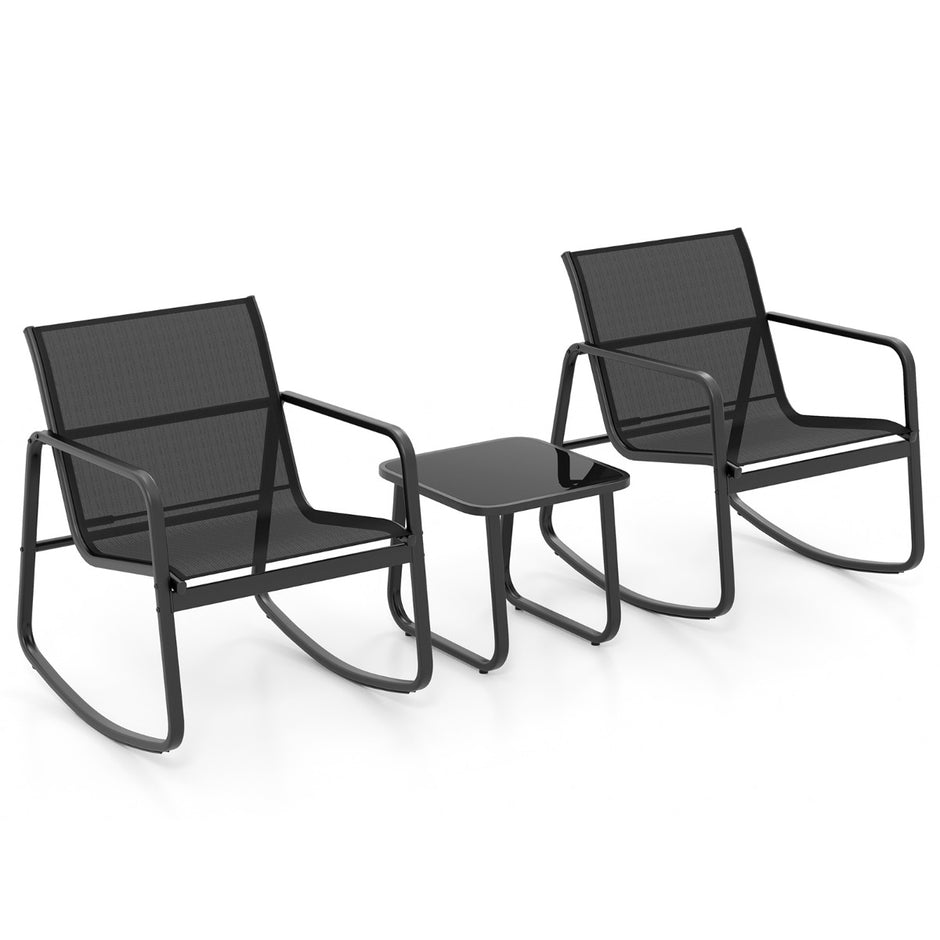delat – set Trädgårdsmöbelset med stolar och bord trädgårdsmöbler mjuk gungrörelse – 3 2 – Svart