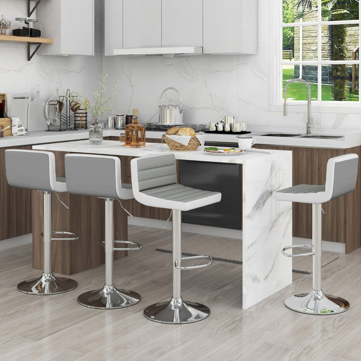 Set – med barstolar höjdjusterbara svängbara kökspall stolpall – 2 82-102 cm – Grå