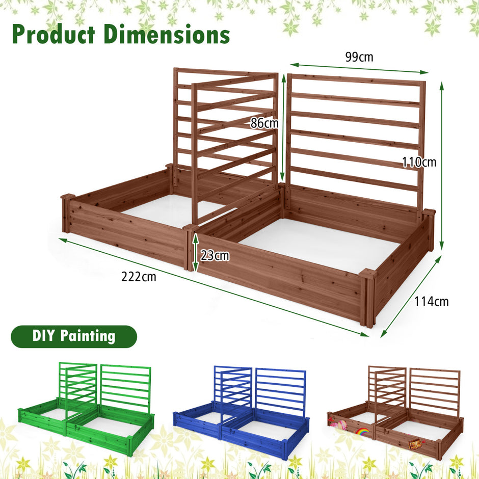 Upphöjda – odlingsbäddar med klätterställning planteringslåda i tallved planteringskärl insynsskydd – 222 x 114 x 110 cm – Brun