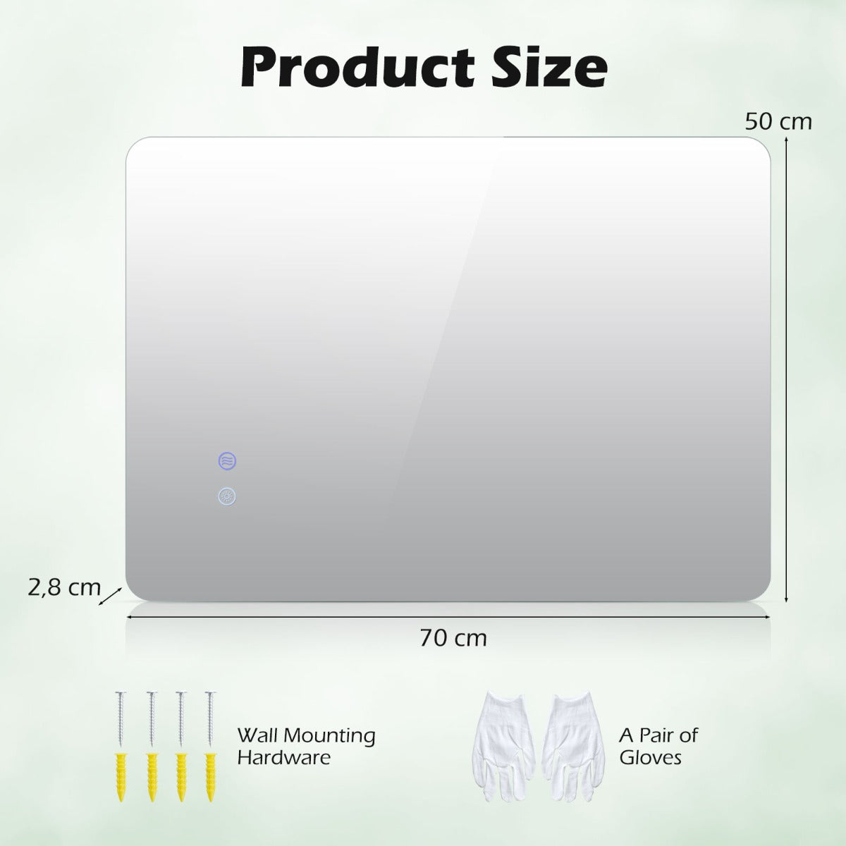 Rektangulär – LED belyst Spegel Väggmonterad – 70 x 50 cm – Silver