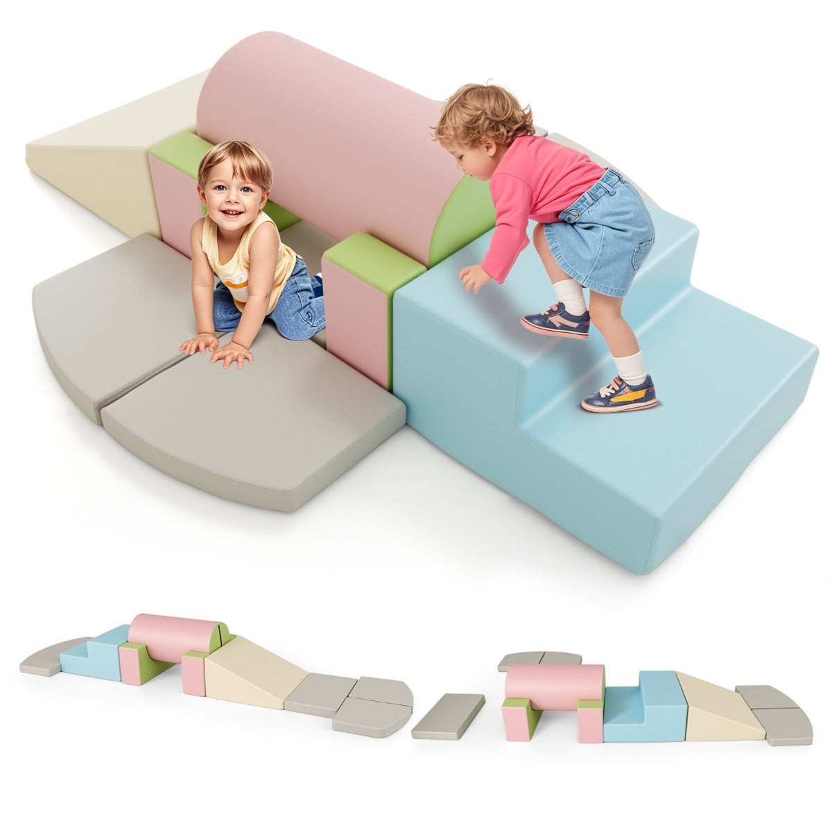 delar – Skumgummi Byggklossar för Klättring och Rutschbana Mjuka Blått + Grått – 10 – Grå