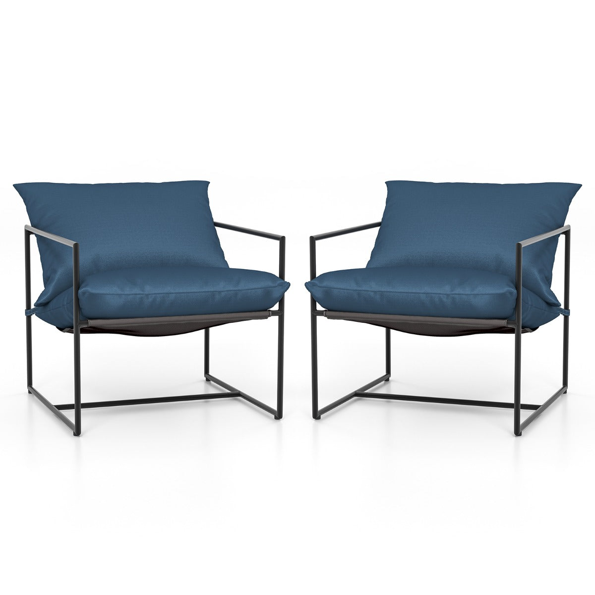 Set – med Sling Accent stolar sitt och ryggkuddar metallram Ergonomisk loungestol – 2 – Mörkblå