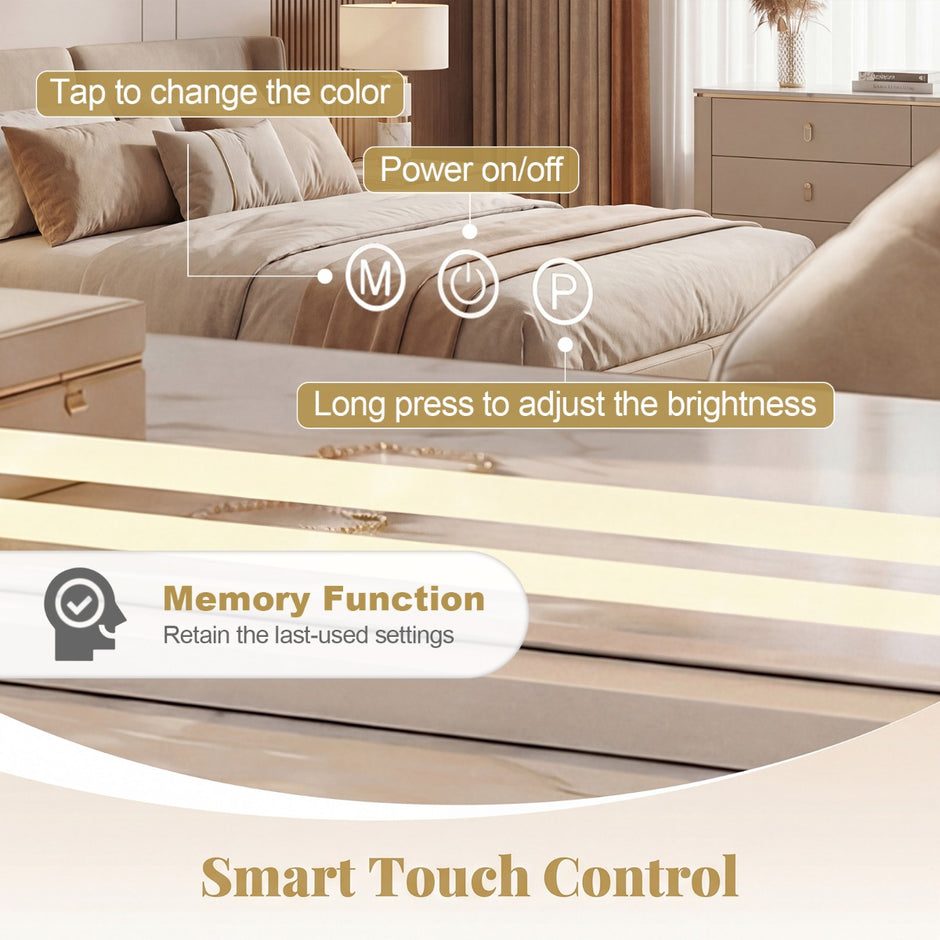 LED upplyst – sminkspegel med färgiga dimbara lägen och Smart touch styrning – 3 80 x 14 x 62 cm – Silver