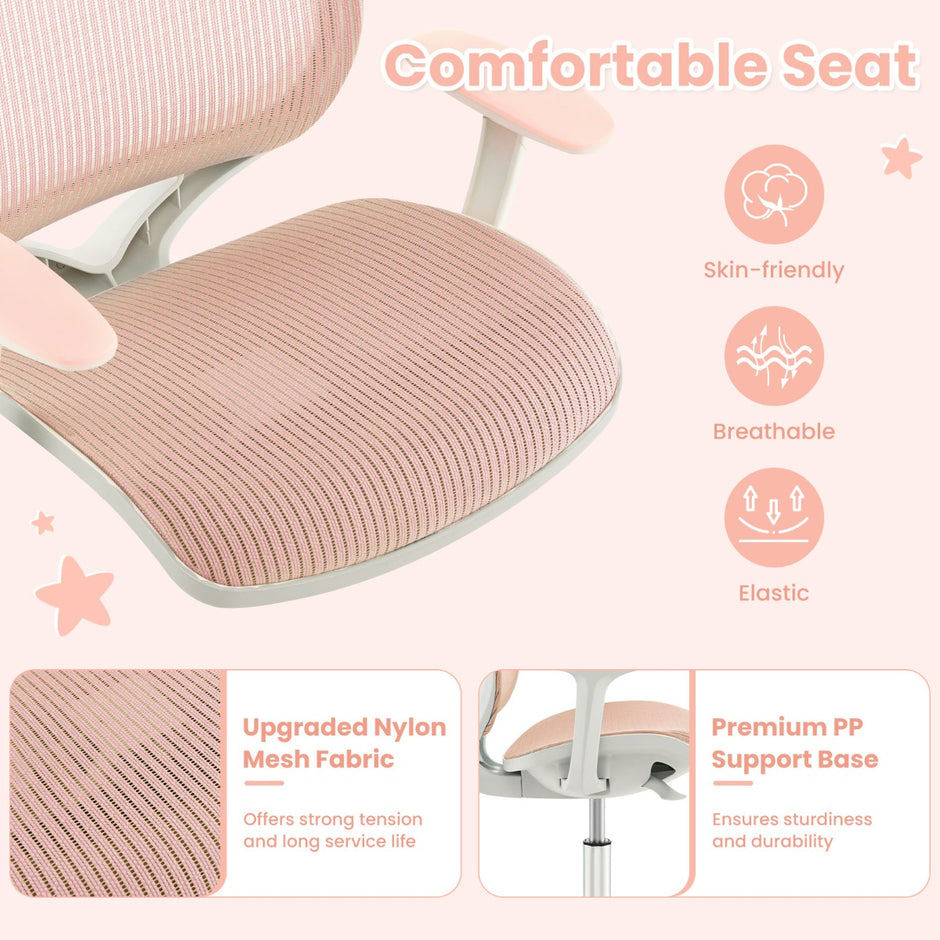 Höjdjusterbar – barnstol med sätesbroms Ergonomisk skrivbordsstol Kontorsstol – Rosa