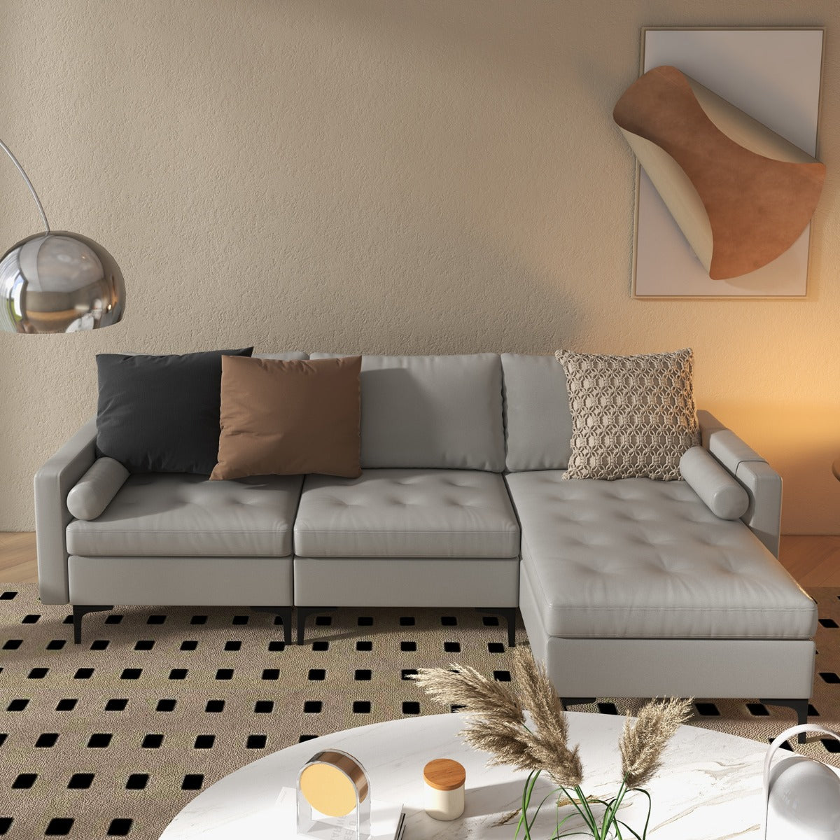 Flera – kombinerade soffsamlingssektioner Modulär med USB portar och uttag – 247 x 130 x 80 cm – Ljusgrå