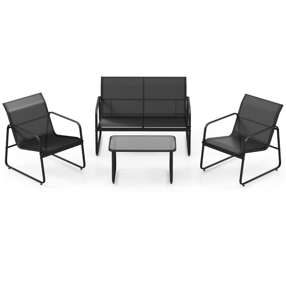 stycken – Utemöblersset med soffbord Tillverkat av härdat glas Sittgruppssoffset – 4 – Svart