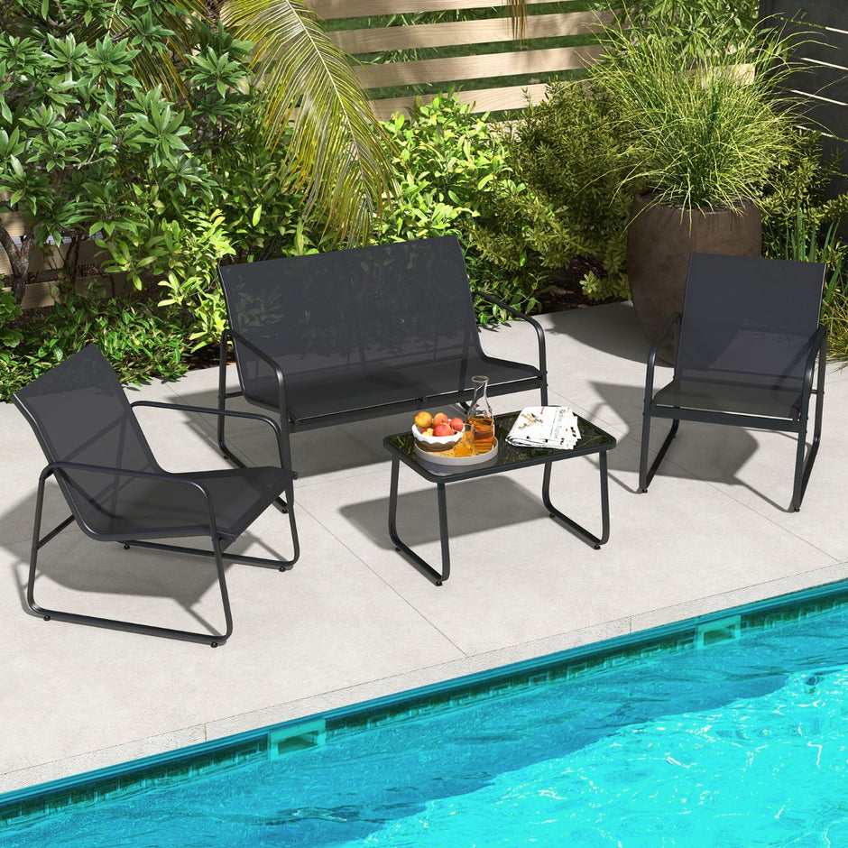 stycken – Utemöblersset med soffbord Tillverkat av härdat glas Sittgruppssoffset – 4 – Svart