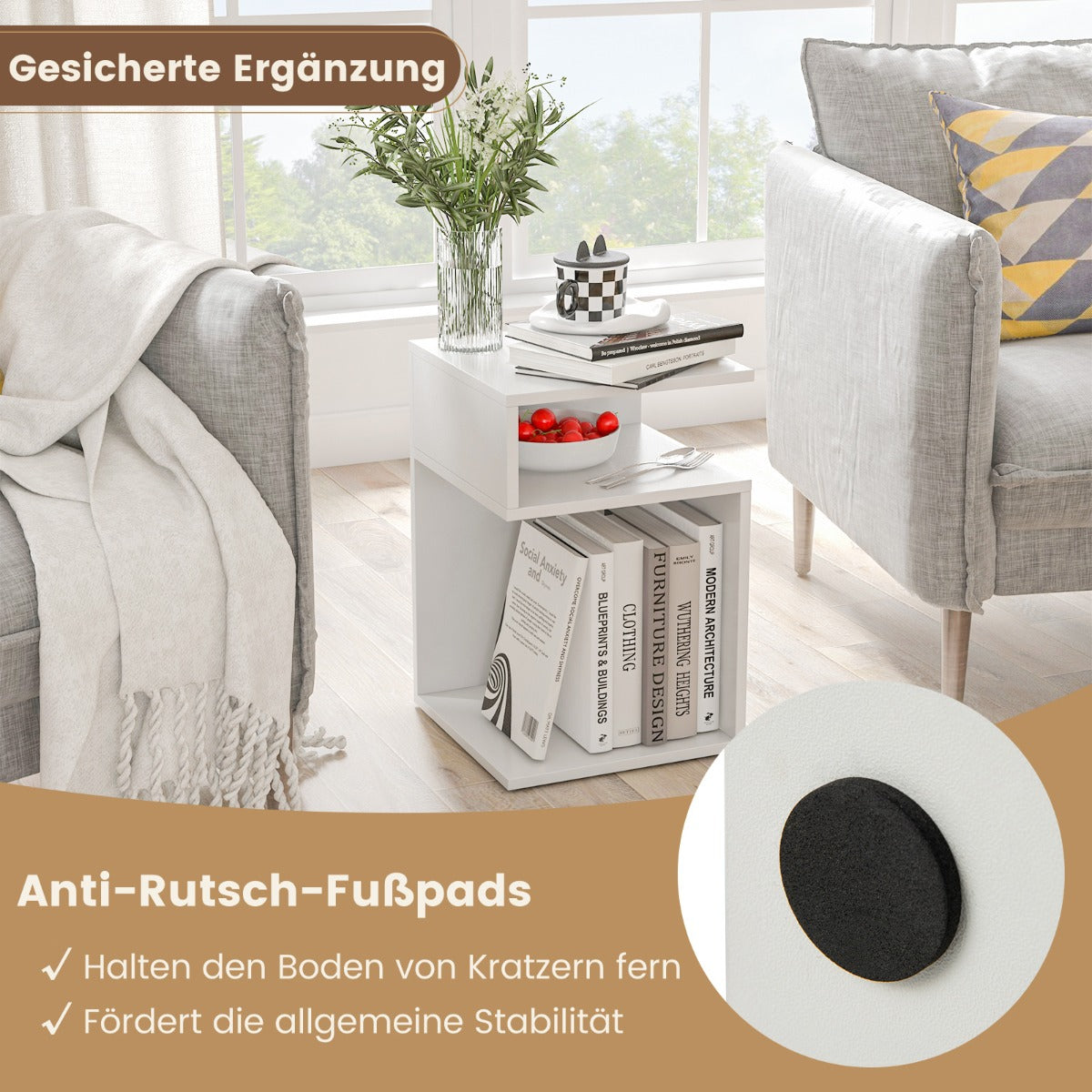S – format sidobord med öppna fack Modernt sängbord – 2 33 x 33 x 50 cm – Vit