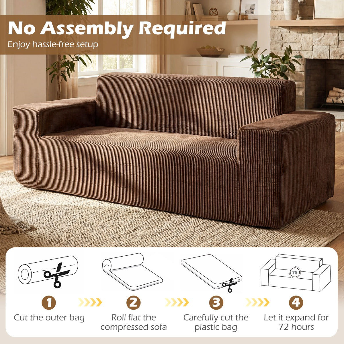 Korvdé – sitssoffa loveseat med högt ryggstöd, breda armstöd och djup sittplats – 3 – Brun