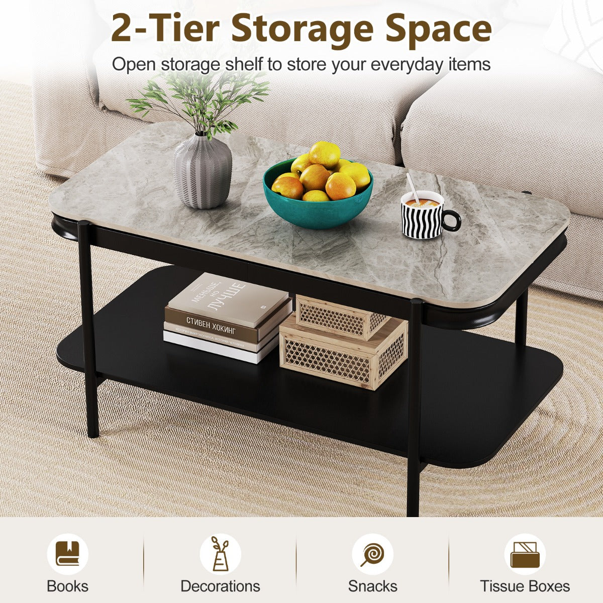 Rektangulär – soffbord Modern Cocktailbord Kaffebord Accentbord – Grå
