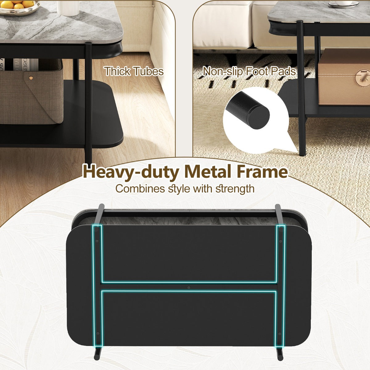 Rektangulär – soffbord Modern Cocktailbord Kaffebord Accentbord – Grå