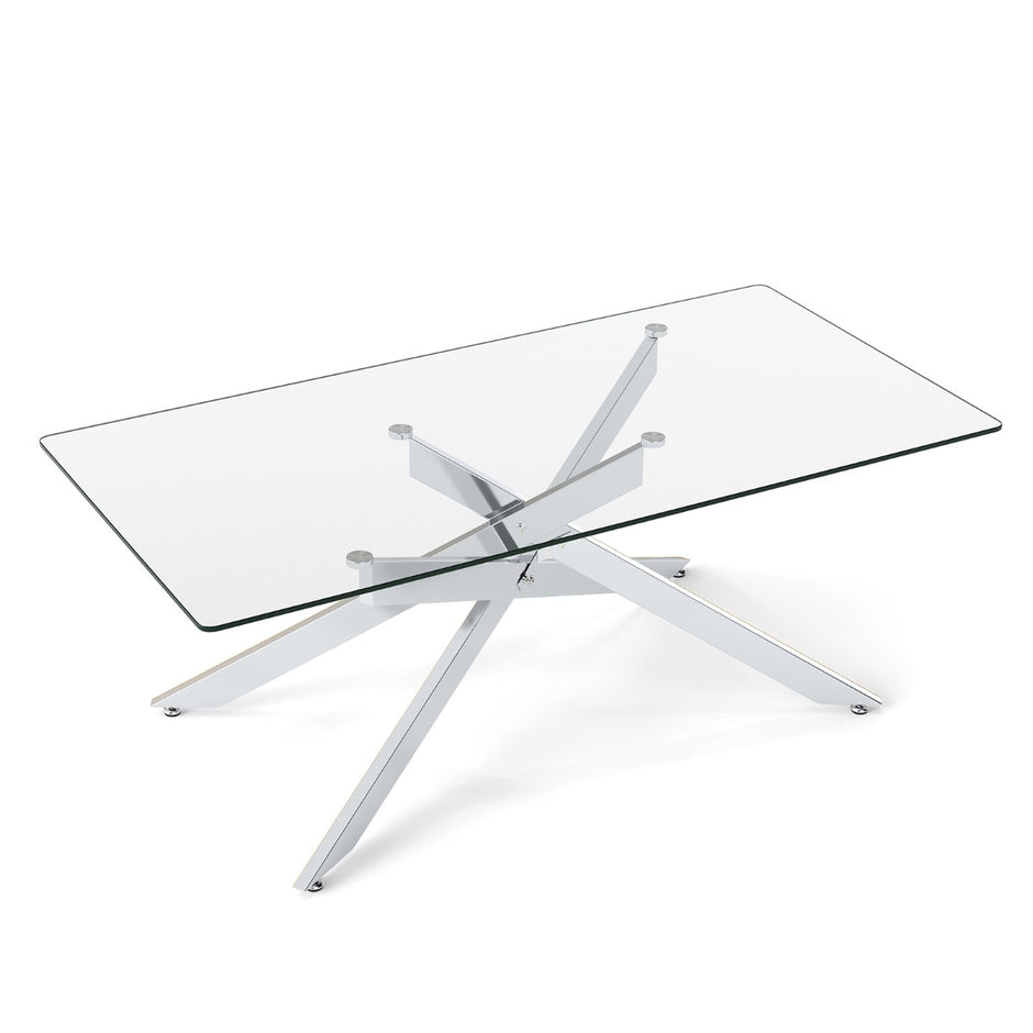 Soffbord – i Härdat Glas Rektangulärt Moderne Kaffebord – 120 x 60 x 45,5 cm – Silver