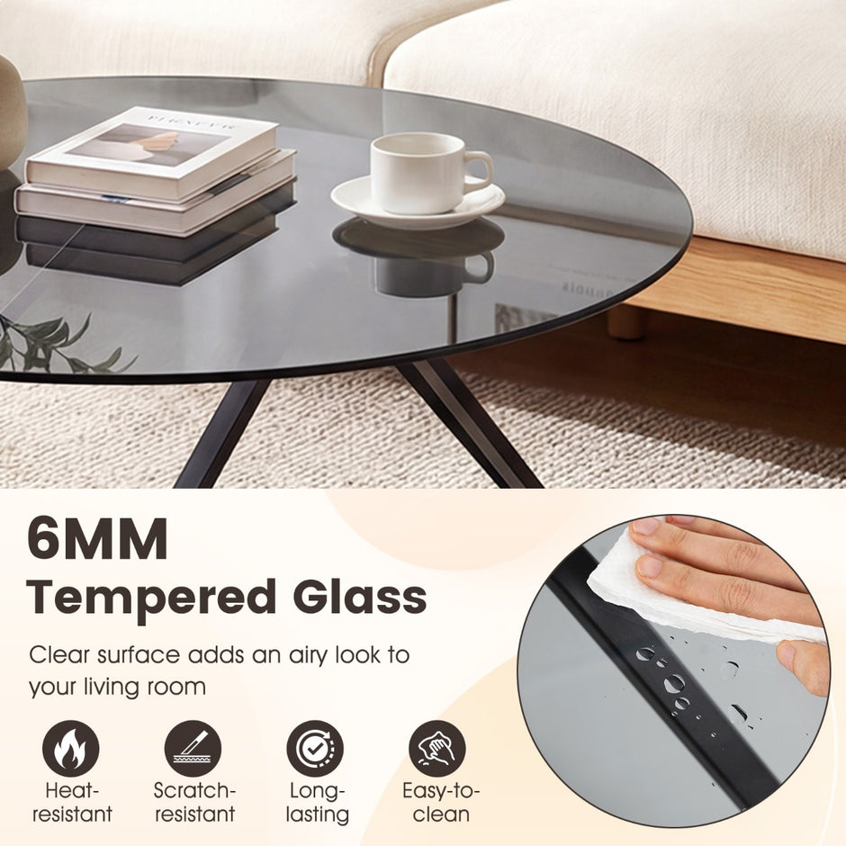 Runt – soffbord med härdat glas och metallram Modernt Sidobord – Svart