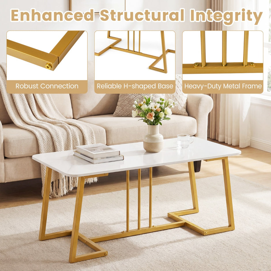 Soffbord – konstmarmer metallram rutschfäst modern sidobord – 90 cm – Vit
