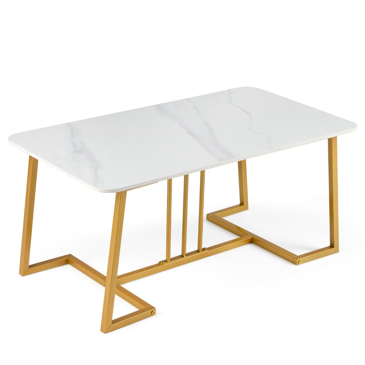Soffbord – konstmarmer metallram rutschfäst modern sidobord – 90 cm – Vit