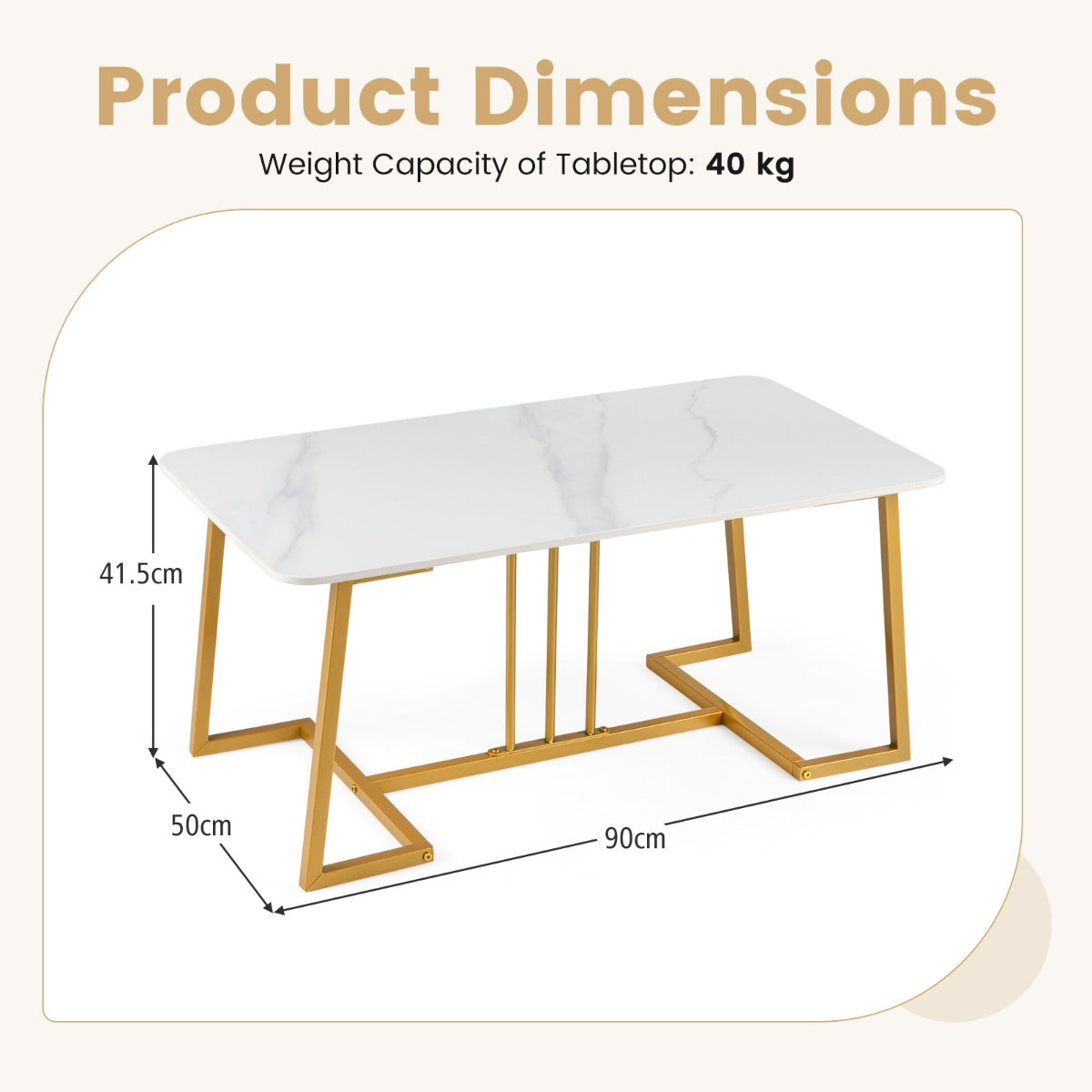 Soffbord – konstmarmer metallram rutschfäst modern sidobord – 90 cm – Vit
