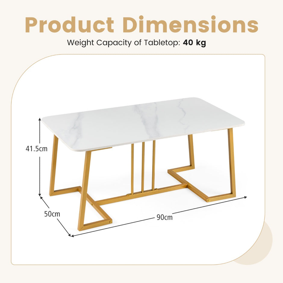 Soffbord – konstmarmer metallram rutschfäst modern sidobord – 90 cm – Vit