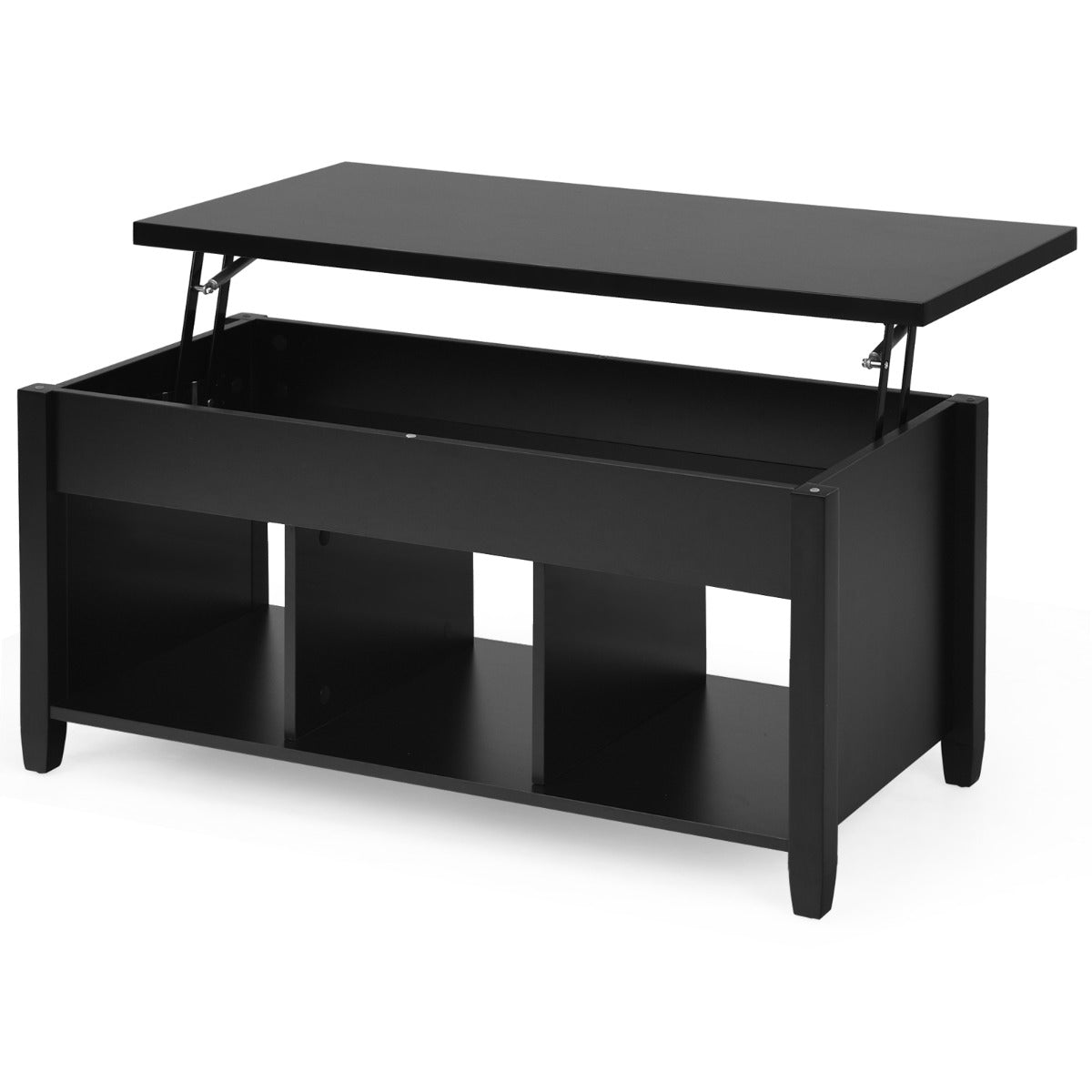 Soffbord – med lyftplatta förvaringsutrymme och öppna hyllor höjdjusterbar – 3 104,5 x 49 x 48-62,5 cm – Svart