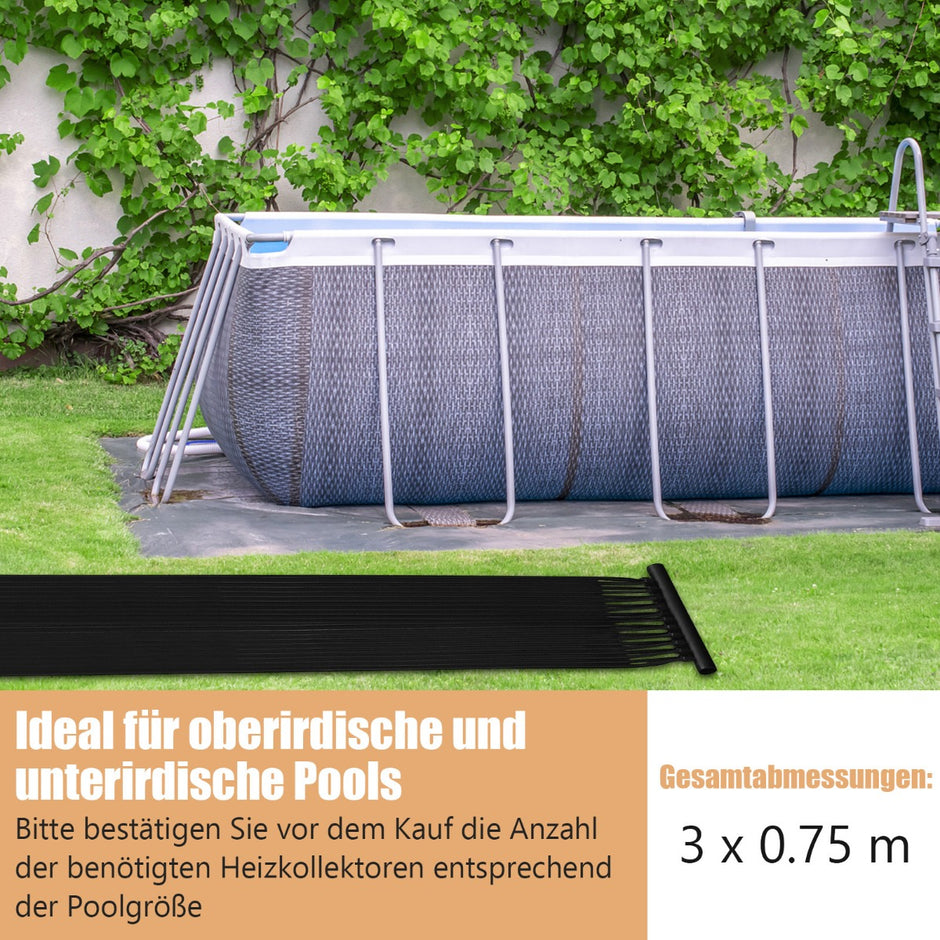 Solfångare – poolvärme solvärme av UV beständig plast – 300 x 75 cm – Svart
