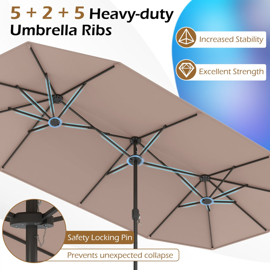 Dubbel – parasoll med stativ, solskydd UPF 50+, – 400 x 200 cm – Brun