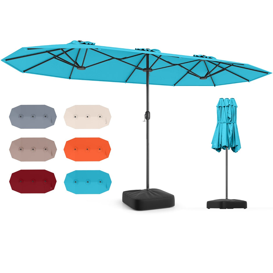 Dubbel – parasoll med stativ, solskydd UPF 50+, – 400 x 200 cm – Turkos