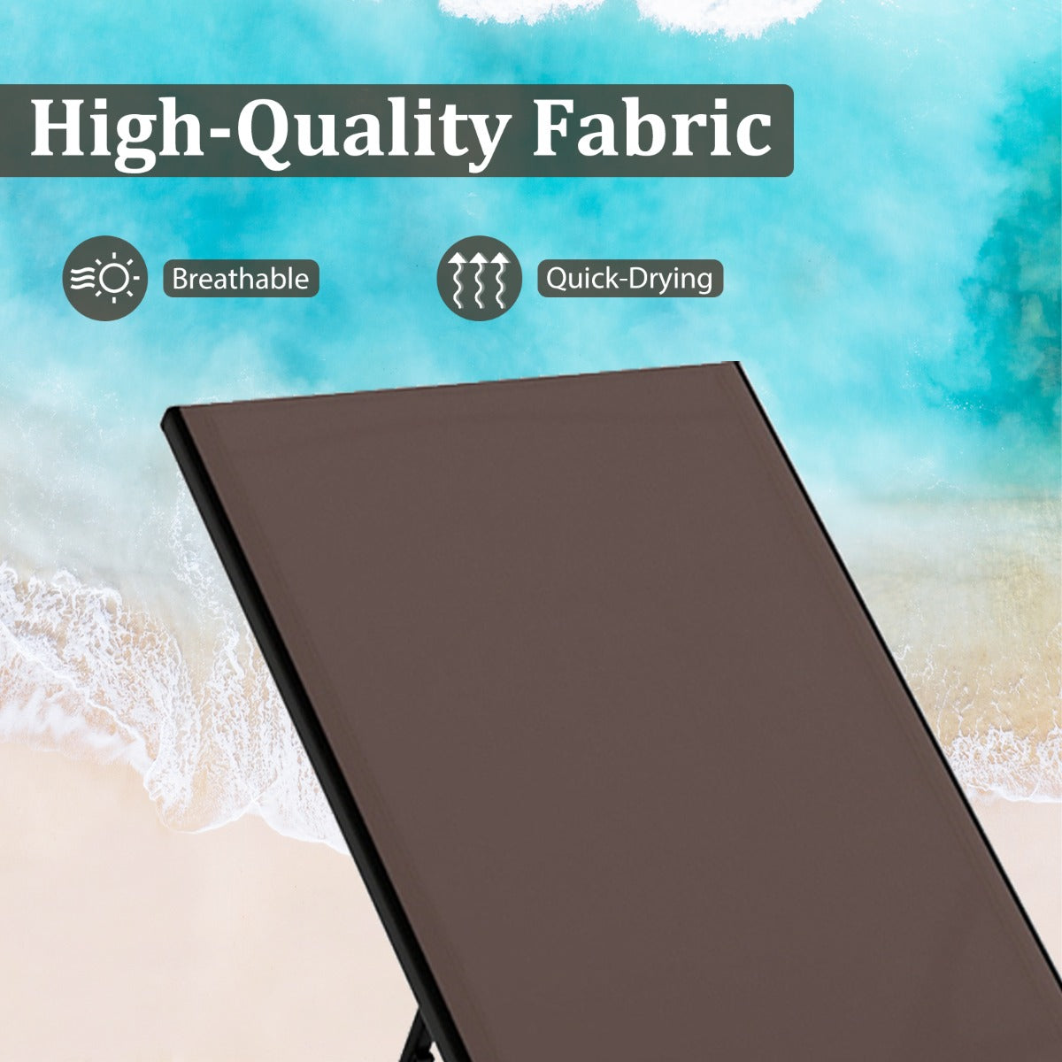 Solstol – med hjul och Sidobord Trädgårdsstol justerbart ryggstöd tyg Brunt – Brun