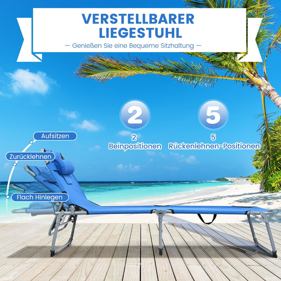 Solsäng – Vikbar strandsäng – 194 x 60 x 36-86 cm – Blå