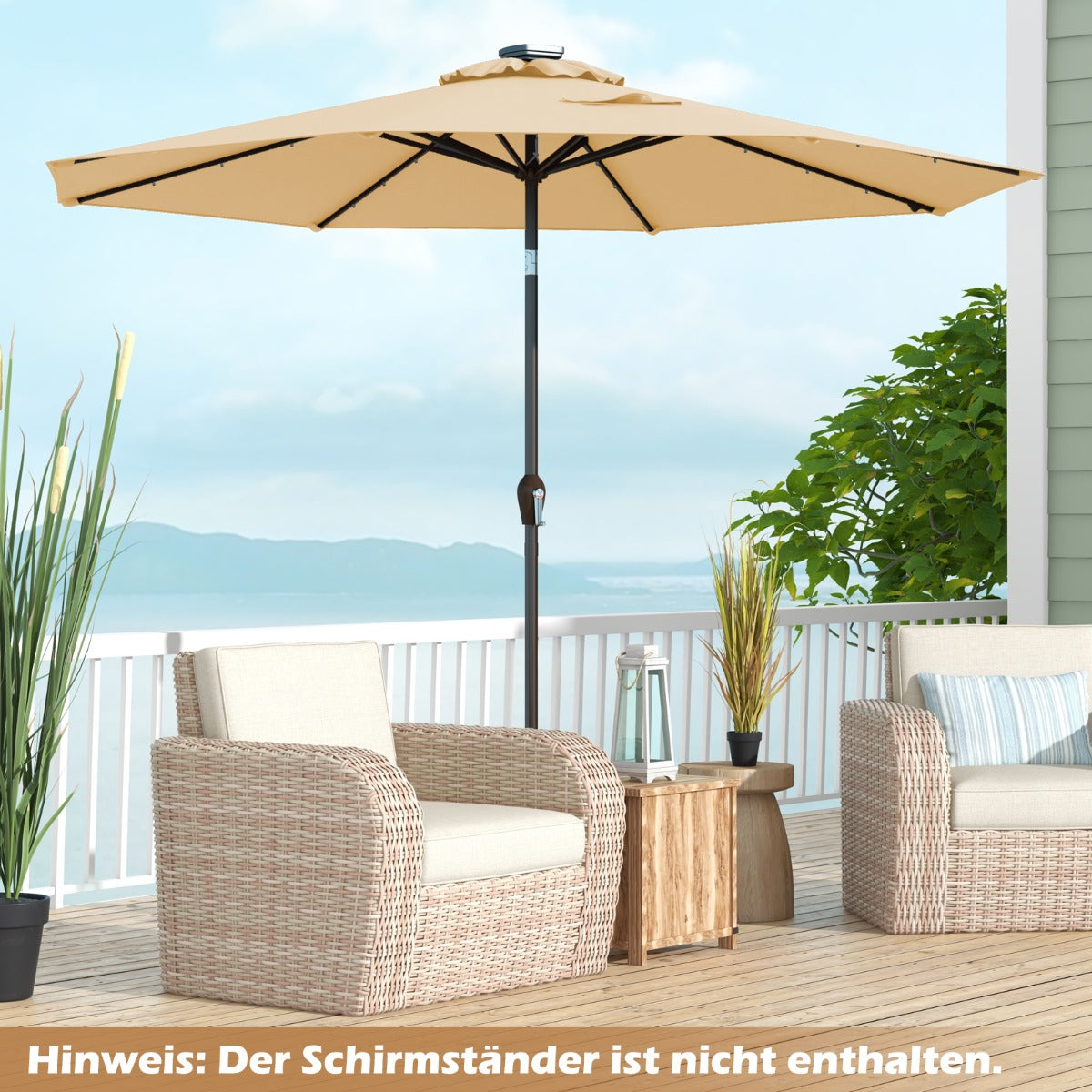 LED belysning – fribärande paraply runt parasoll solcellsdrivet vev – Ø 3 m – Beige