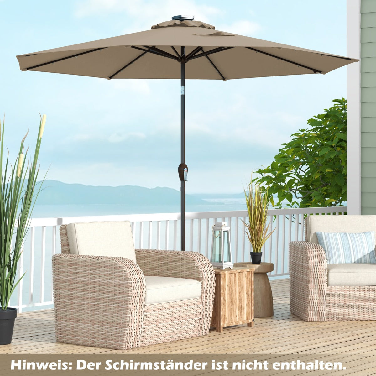 LED belysning – fribärande paraply runt parasoll solcellsdrivet vev – Ø 3 m – Brun