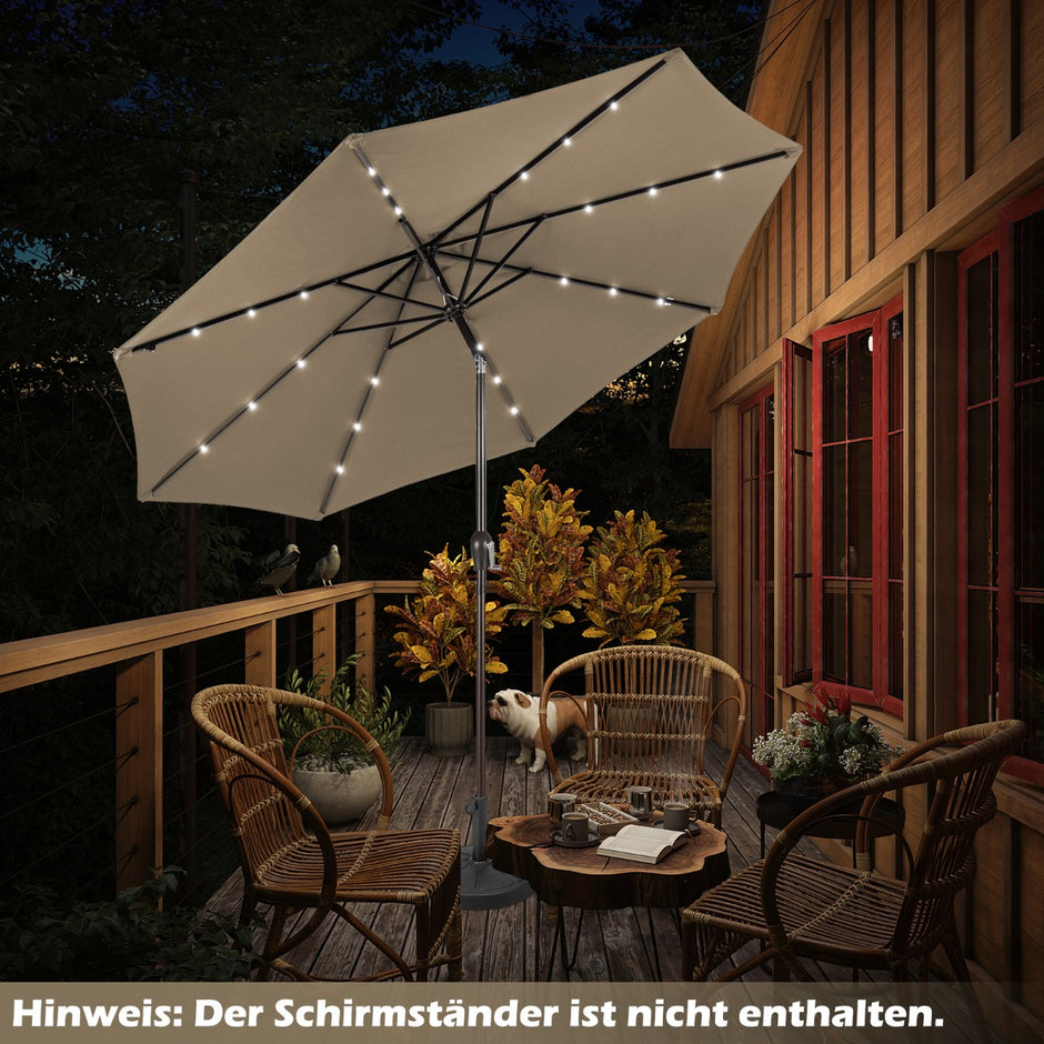 LED belysning – fribärande paraply runt parasoll solcellsdrivet vev – Ø 3 m – Brun