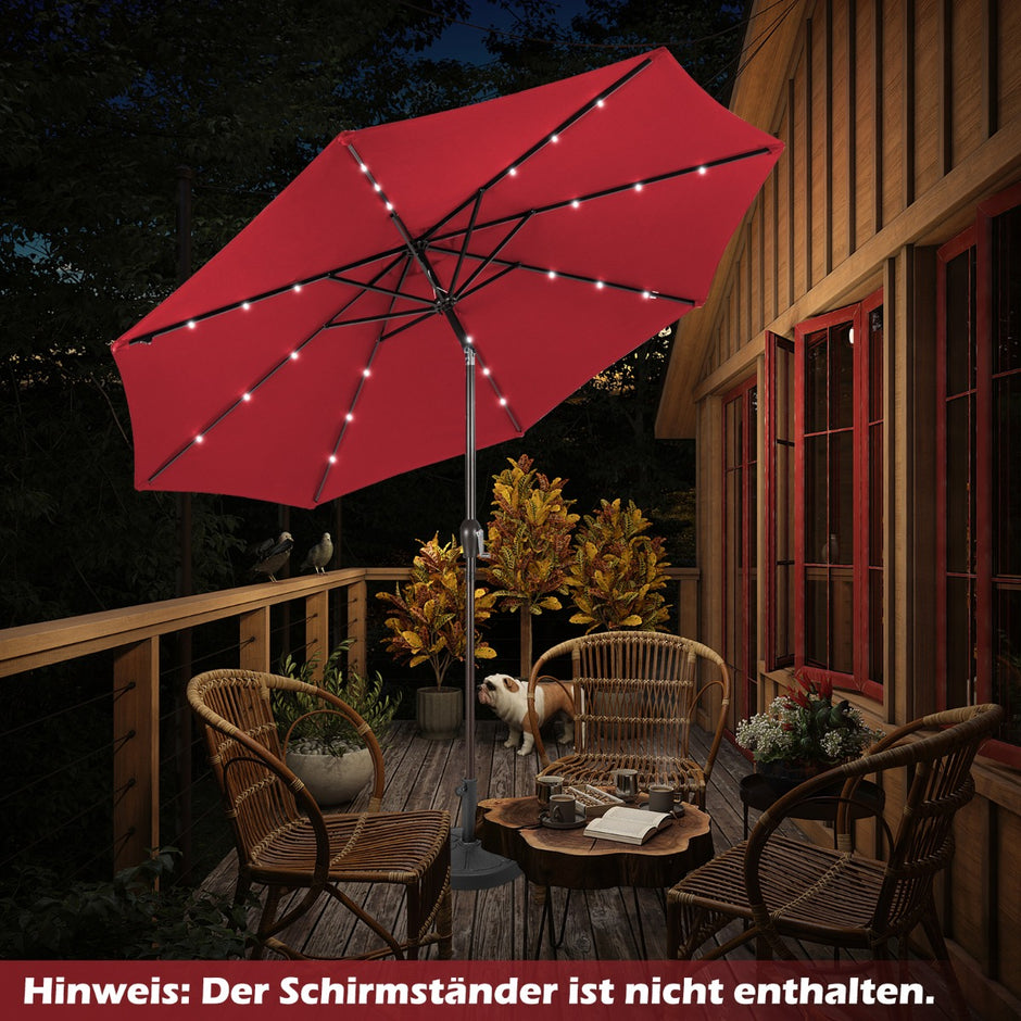 LED belysning – fribärande paraply runt parasoll solcellsdrivet vev – Ø 3 m – Röd