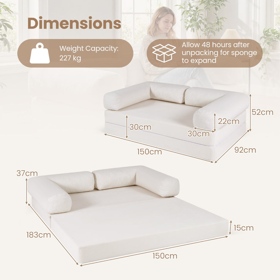 sits – sovsofa sovfåtölj med avtagbara armstöd och ryggstöd vikbar – 2 – Beige