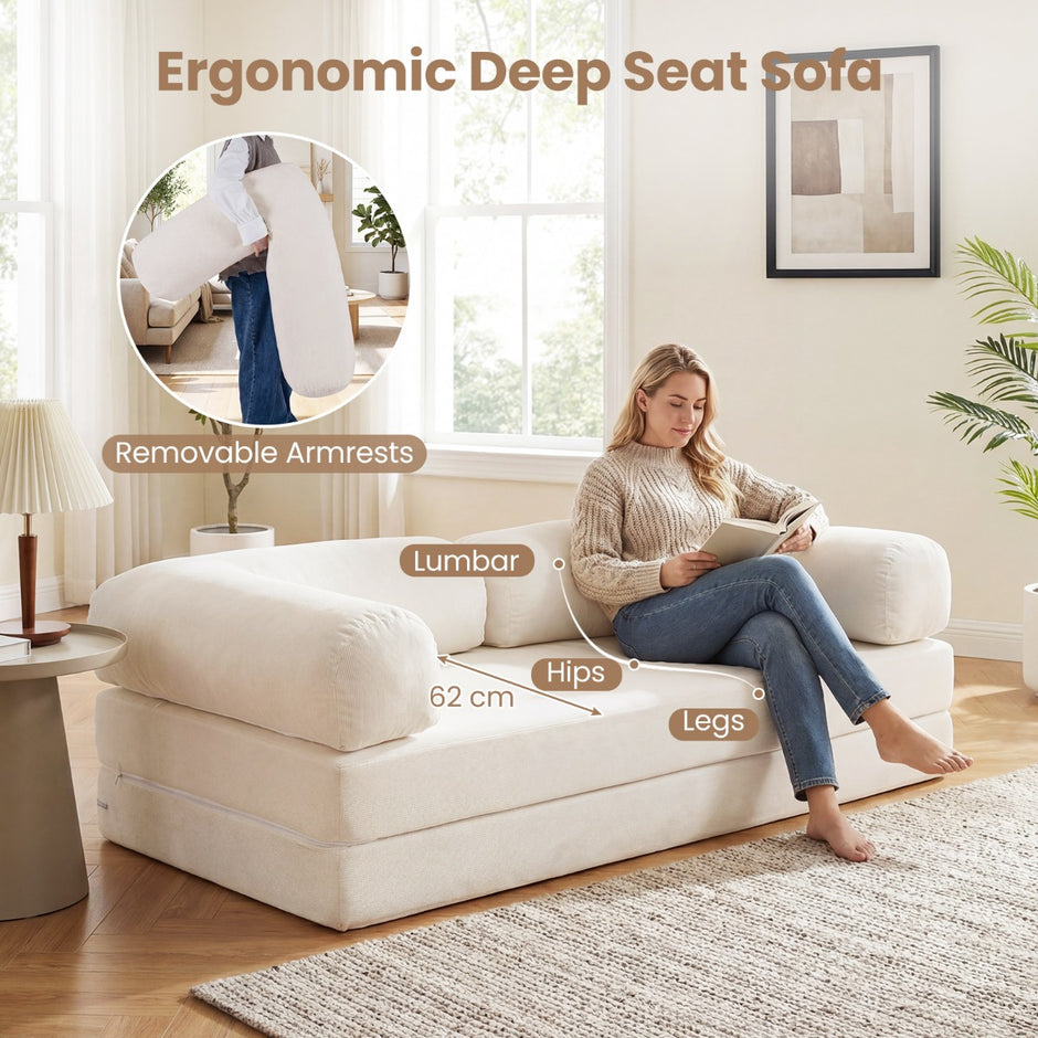 sits – sovsofa sovfåtölj med avtagbara armstöd och ryggstöd vikbar – 2 – Beige