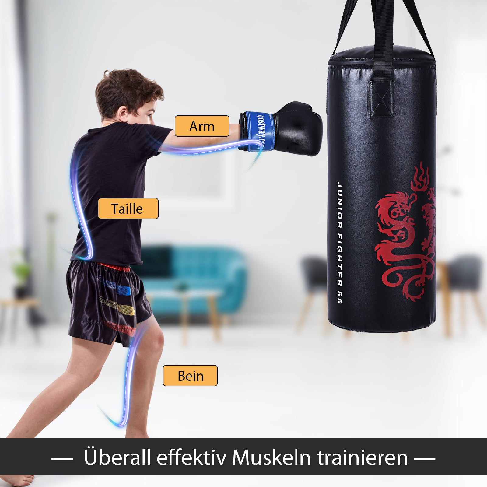 Boxningssäck – set med oz boxhandskar för barn – 8 10 kg – Svart