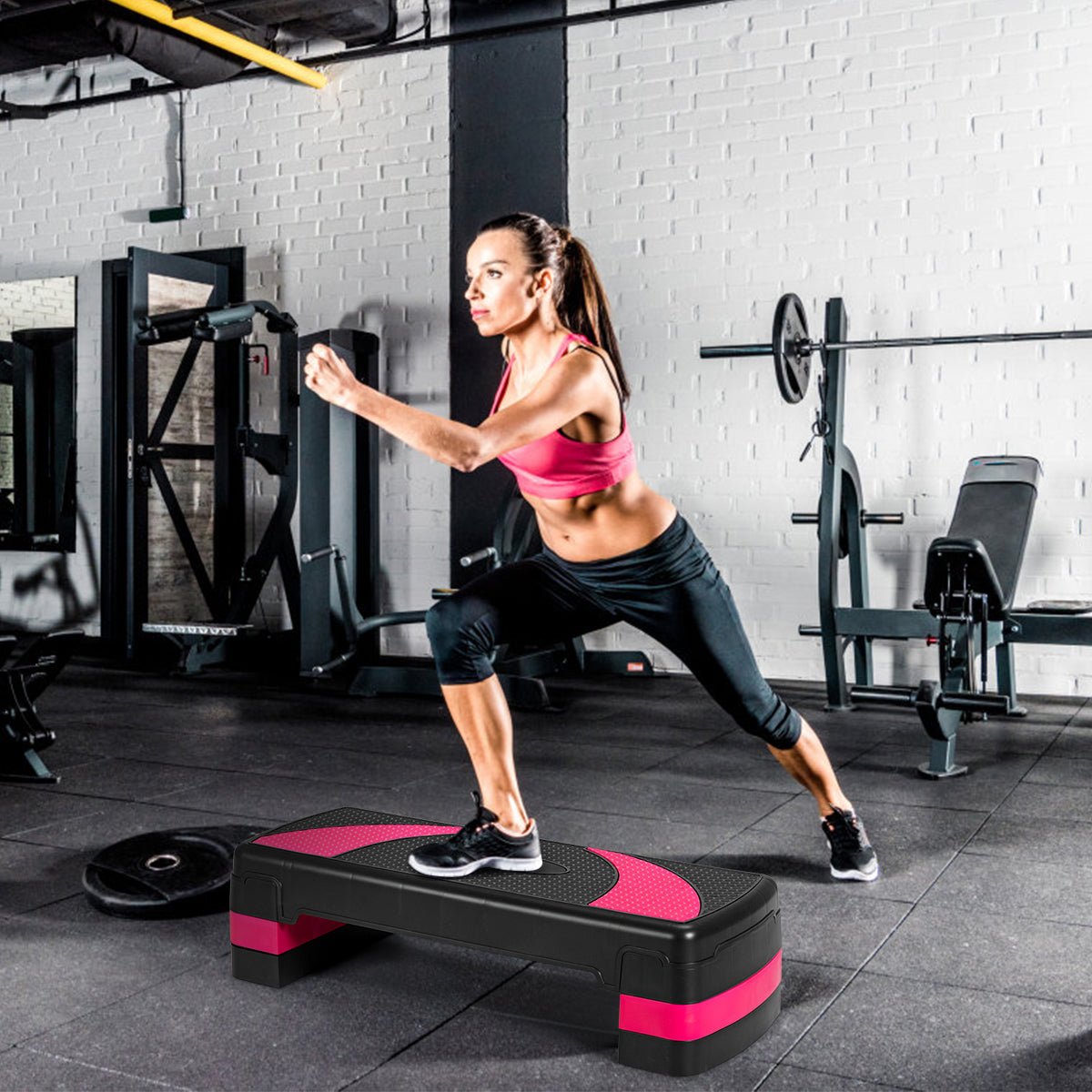 Aerobic – Stepper Höjdjusterbar med nivåer lastkapacitet – 3 250 kg – Röd och svart