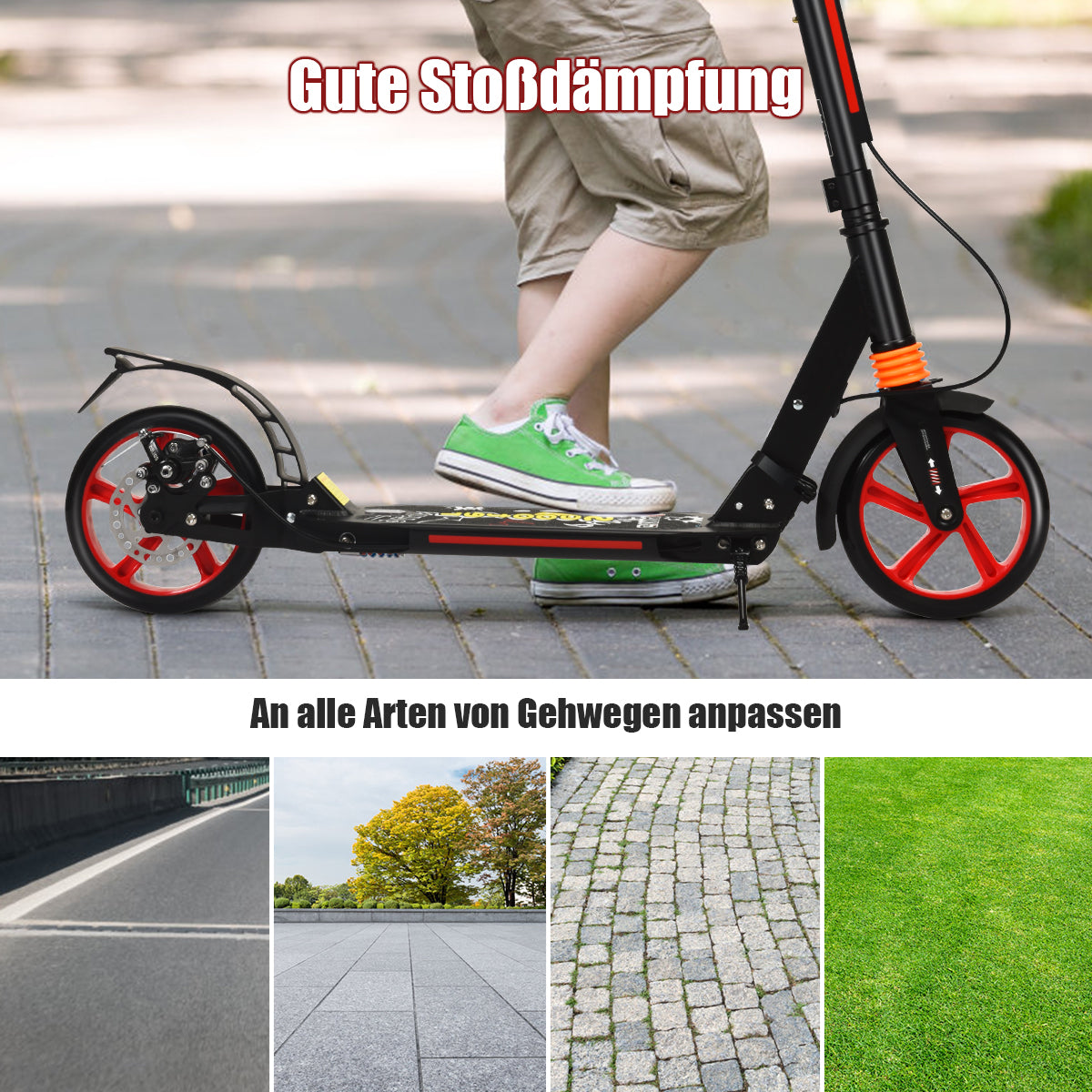 Kickscooter – Cityroller Bärrem Höjdjusterbar – Svart
