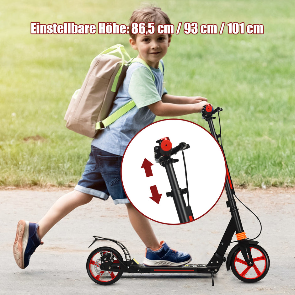 Kickscooter – Cityroller Bärrem Höjdjusterbar – Svart
