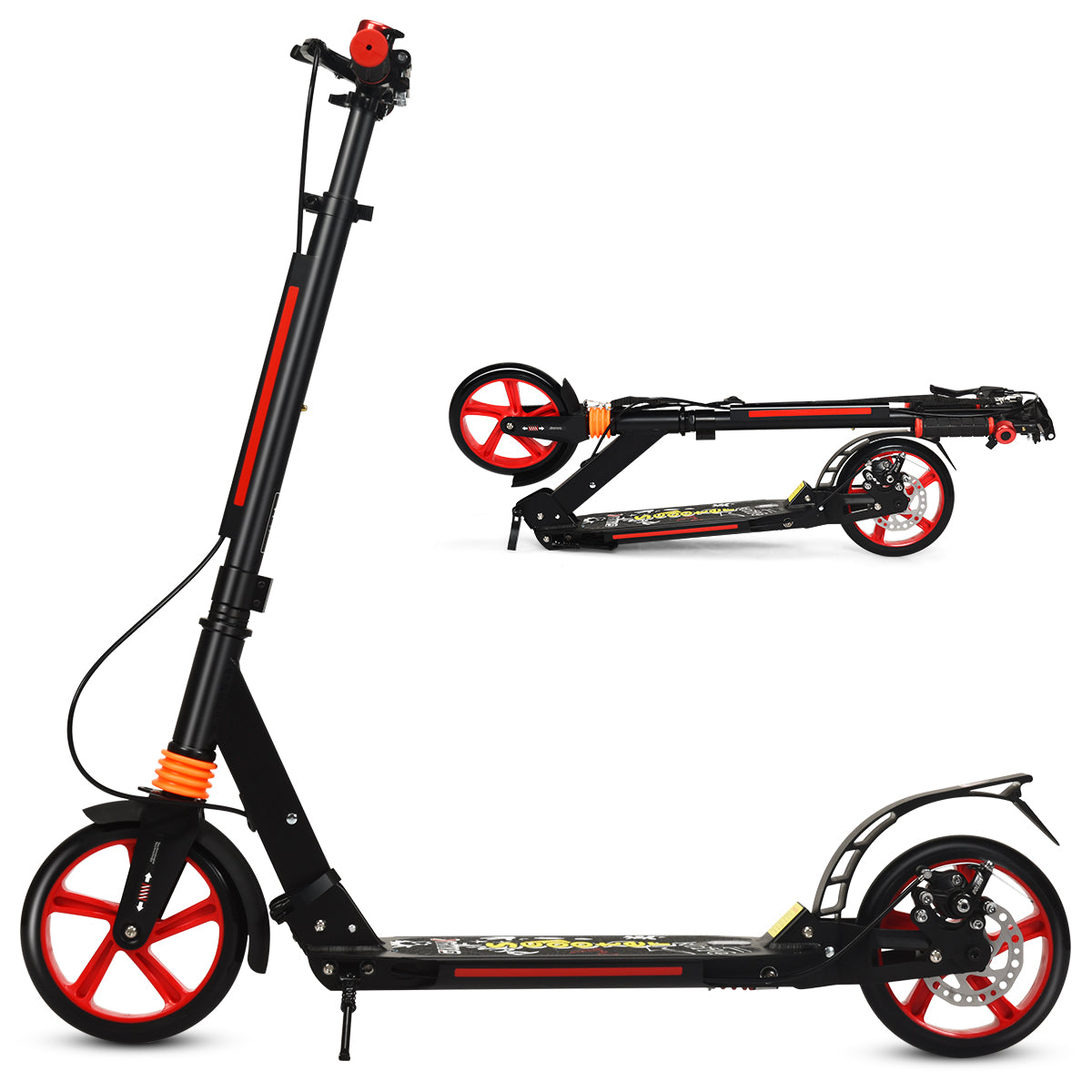 Kickscooter – Cityroller Bärrem Höjdjusterbar – Svart