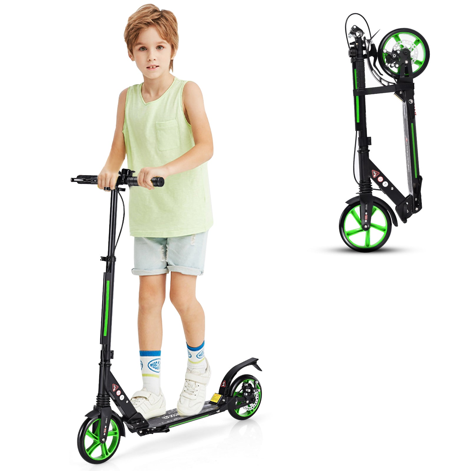 Sportskoter – med aluminium fotbräda Scooter Rull höjdjusterbar Kick hopfällbar Svarta och gröna hjul – Grön