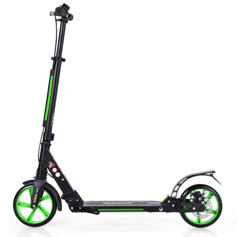 Sportskoter – med aluminium fotbräda Scooter Rull höjdjusterbar Kick hopfällbar Svarta och gröna hjul – Grön