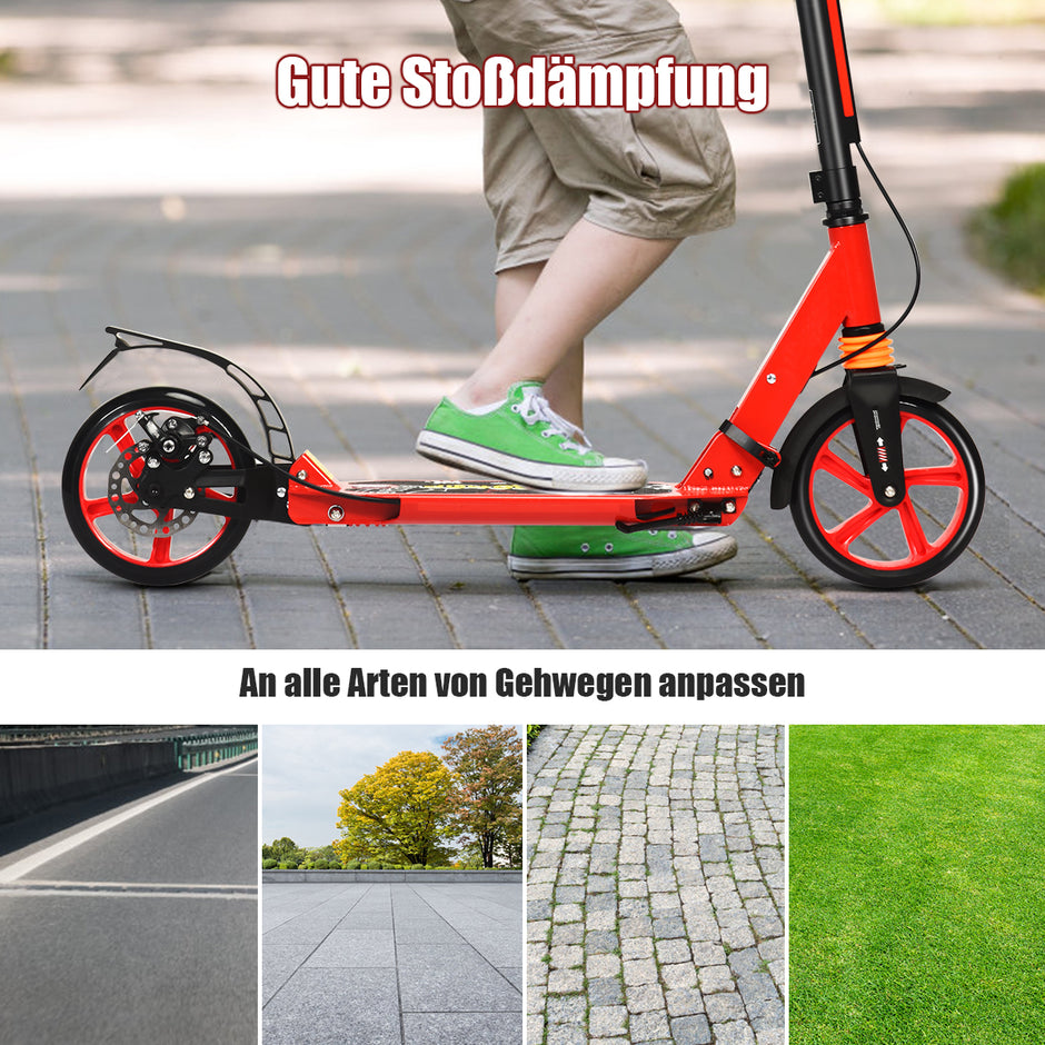 Kickscooter – Cityroller Bärrem Höjdjusterbar – Röd