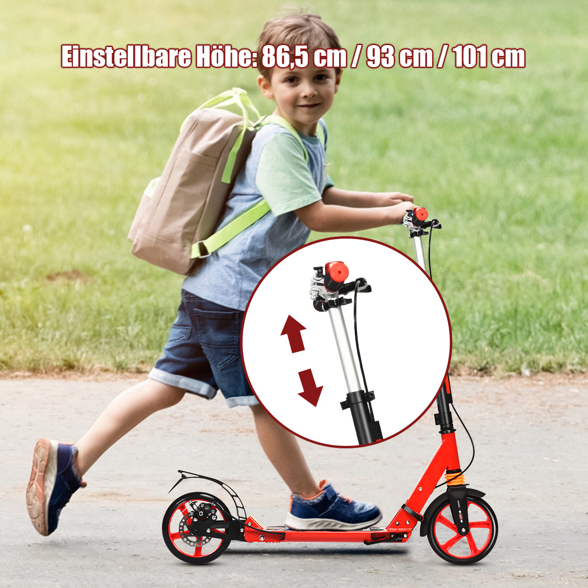Kickscooter – Cityroller Bärrem Höjdjusterbar – Röd