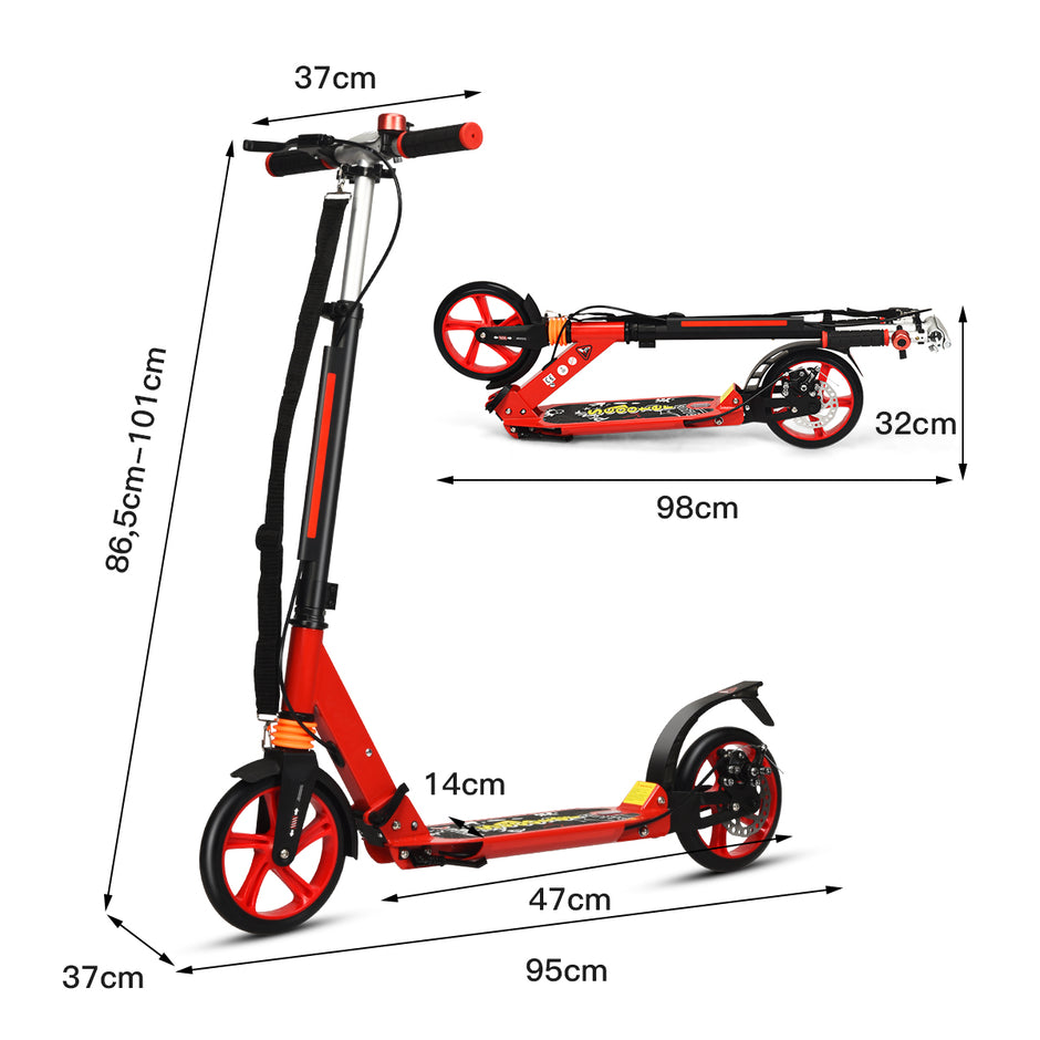 Kickscooter – Cityroller Bärrem Höjdjusterbar – Röd