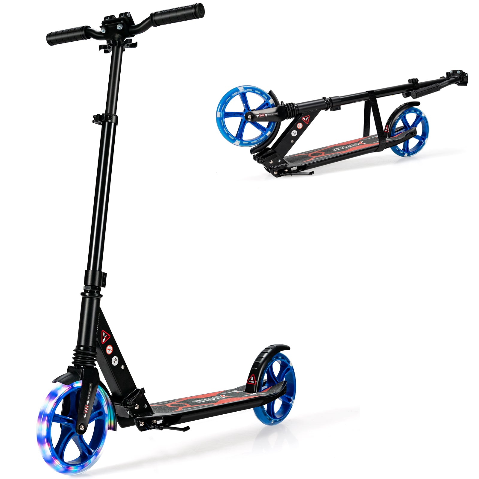 Kick – Scooter för barn LED Light Höjdjusterbar Svart + – 93 x 43 x 91-106 cm – Blå