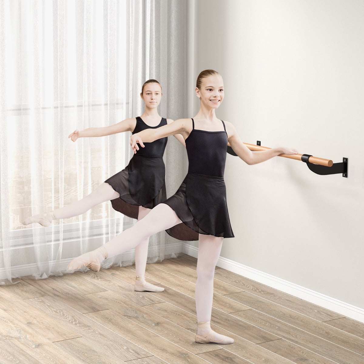 Lång – dansstång Väggmonterad balettstång Balettutrustning Fast höjd Fitnessstång – 120 cm – Svart