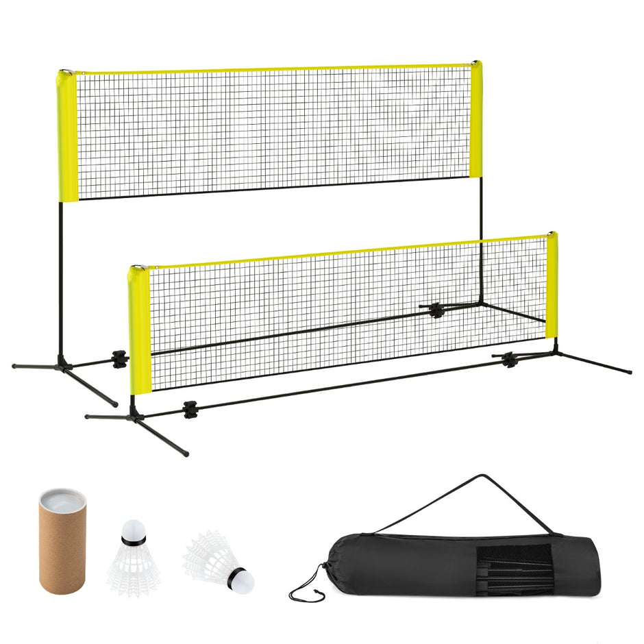 Badmintonnät – med stativ, höjjusterbart fjäderbollsnät fjäderbollar och bärväska Gult – 2 310 x 102 x 89-155 cm – Gul