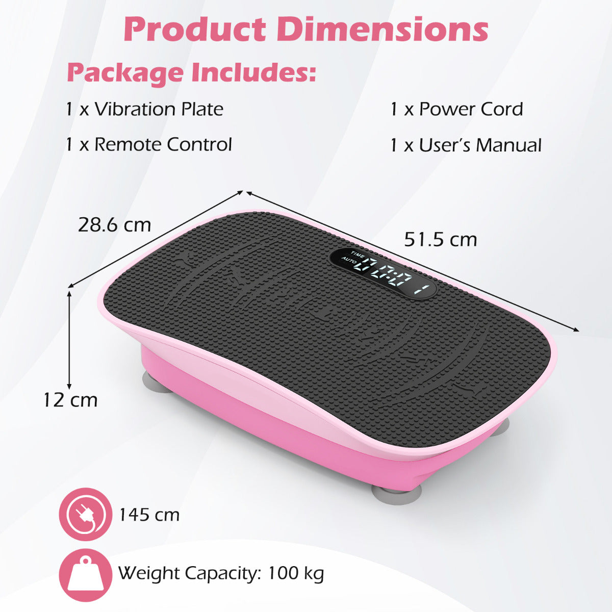 Vibrationsplatta – med Hastighetsnivåer och Fjärrkontroll Vibrationstränare LED Display – 10 – Rosa