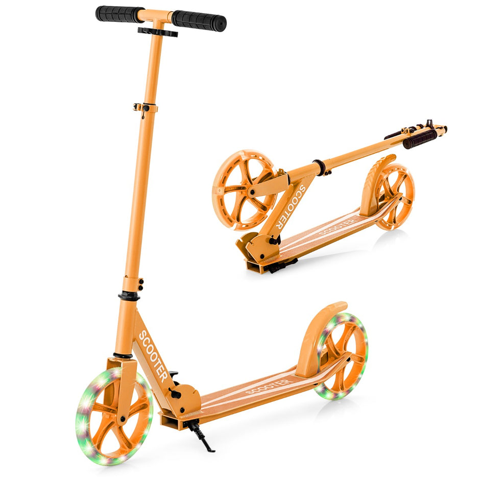Hopfällbar – scooter med bärkraft och LED hjul, höjjusterbar sparkcykel, – 100 kg 2 . – Orange