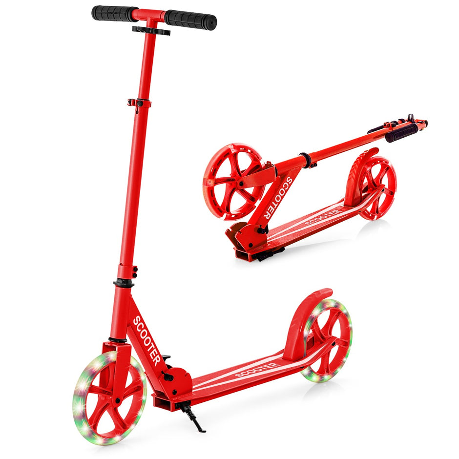 Hopfällbar – scooter med bärförmåga och LED hjul höjjusterbar sparkcykel – 100 kg 2 – Röd