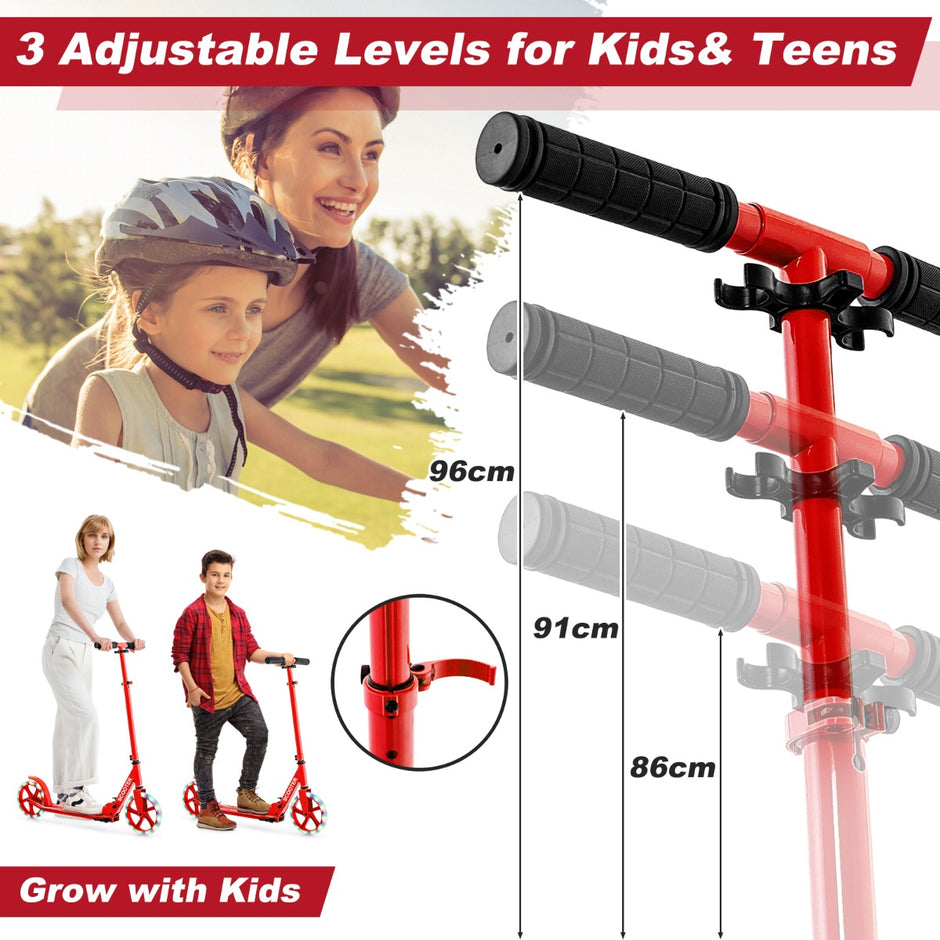 Hopfällbar – scooter med bärförmåga och LED hjul höjjusterbar sparkcykel – 100 kg 2 – Röd